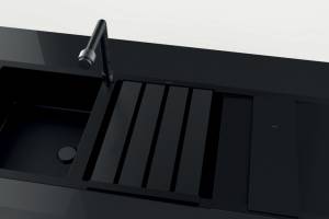 Accessoires Eviers Egouttoir rabattable L480 x l338 mm en finition noire et planche à découper en verre noir  AEPLA7004079 LUISINA