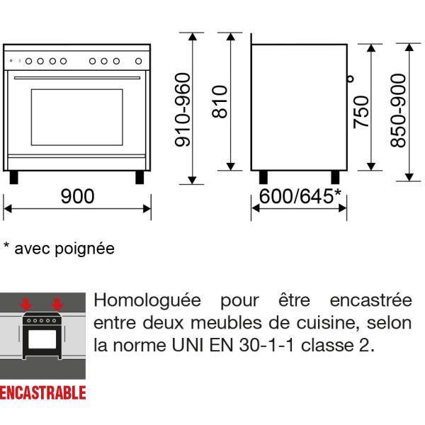 Piano de cuisson gaz Cuisinière e-Cooker 90 x 60 cm inox - Four gaz catalyse 109 L - Gril él