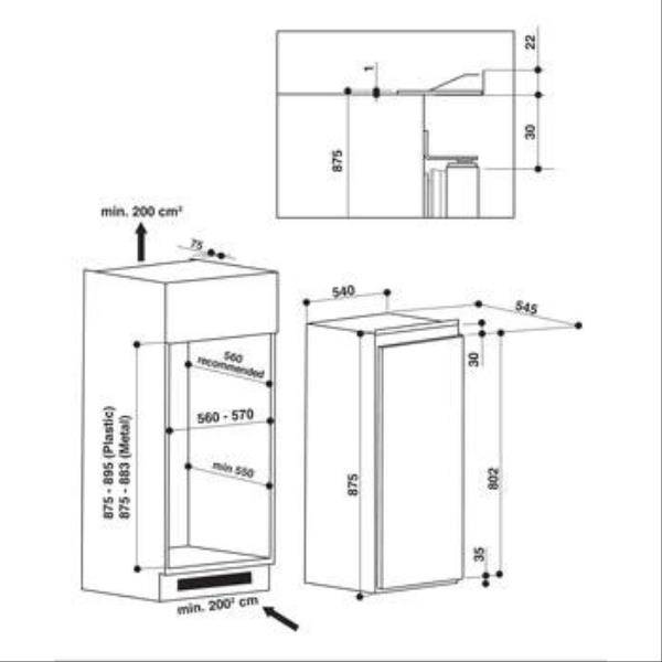 Réfrigérateur intégrable 1 porte Tout utile WHIRLPOOL - ARG9021A+
