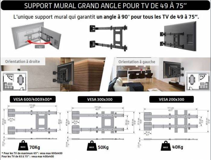 Support mural inclinable/orientable Support mural inclinable et orientable MELICONI FLAG TV - 400SDRP PLUS
